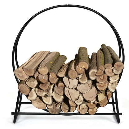 GiantexUK Tubular Firewood Rack, 95 x 33 x 102cm Rust-Resistant Black Metal Frame Round Log Baskets, Indoor Outdoor Wood Storage Holder