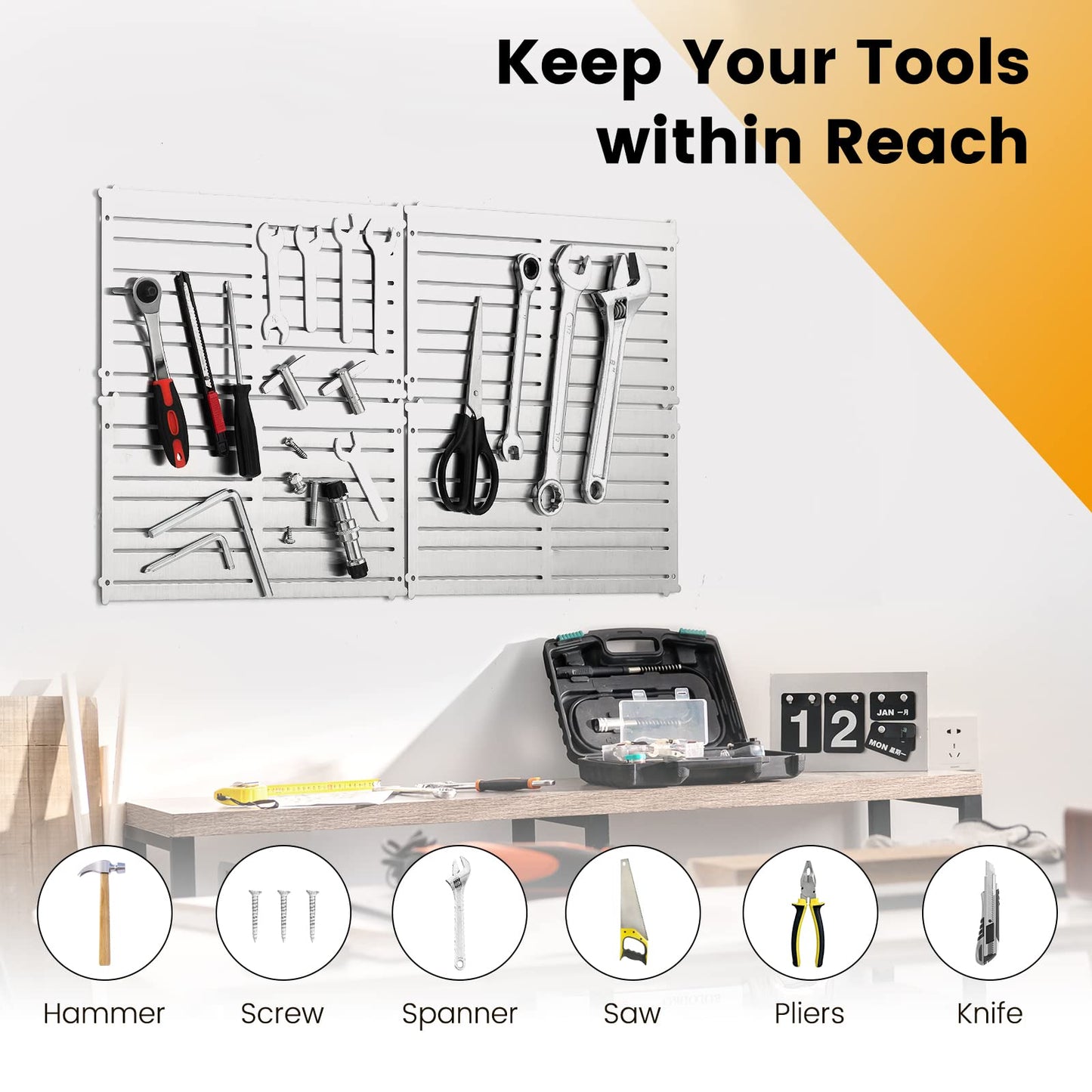 GiantexUK Set of 4 Magnetic Tool Holder, Heavy Duty Wall Mounted Tool Panel Board with 32 Magnetic Strips & Pre-drilled Holes