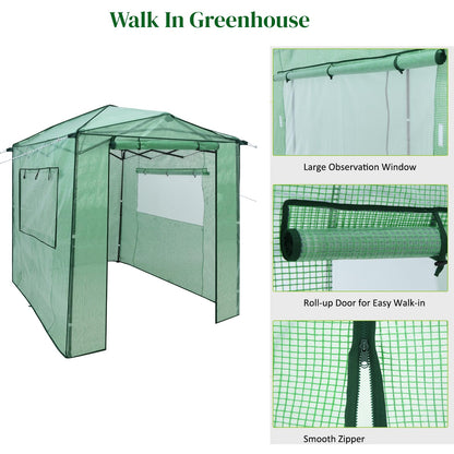 GiantexUK Walk In Greenhouse, Height Adjustable Pop-up Growhouse with PE Cover (256x174x210-230cm,2 Windows, Green)