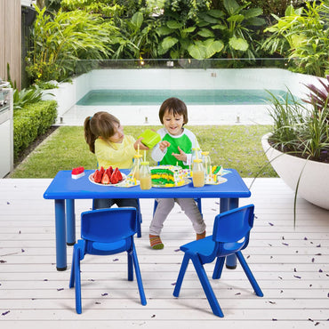 Kids Table, Waterproof Rectangular Children Study Desk with Anti-slip Foot Mats (Blue)