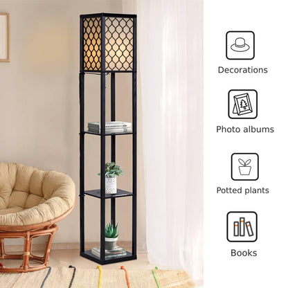 GiantexUK Floor Lamp with Shelves, 3 Layers Tall Standing Light (with Grid Patterns)