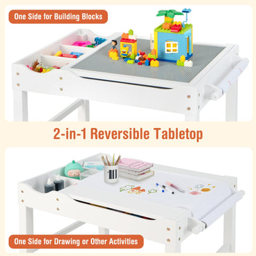 2-in-1 Kids Activity Table, Wooden Children Building Blocks Table with Reversible Tabletop