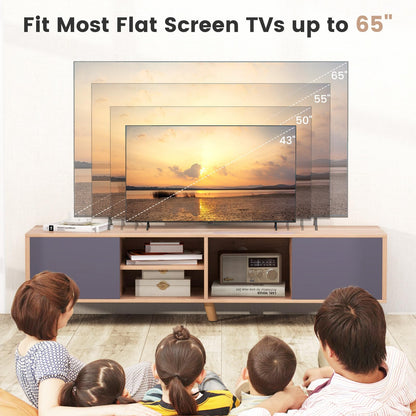 TV Stand for TVs up to 65 Inches, Wooden TV Cabinet Media Entertainment Center with 2 Doors