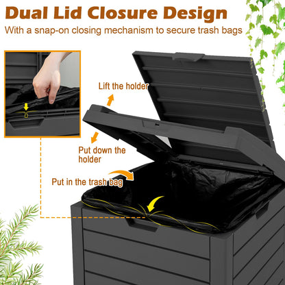 GiantexUK 140L/31 Gallon Outdoor Resin Trash Can, Waterproof Garbage Can with Dual Lid