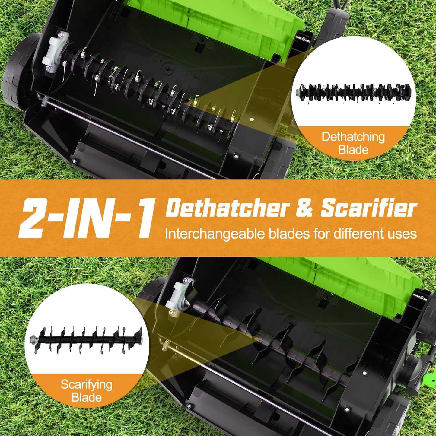 Lawn Scarifier and Aerator 2 in 1, 2000W Folding Garden Lawn Rake with 40cm Working Width