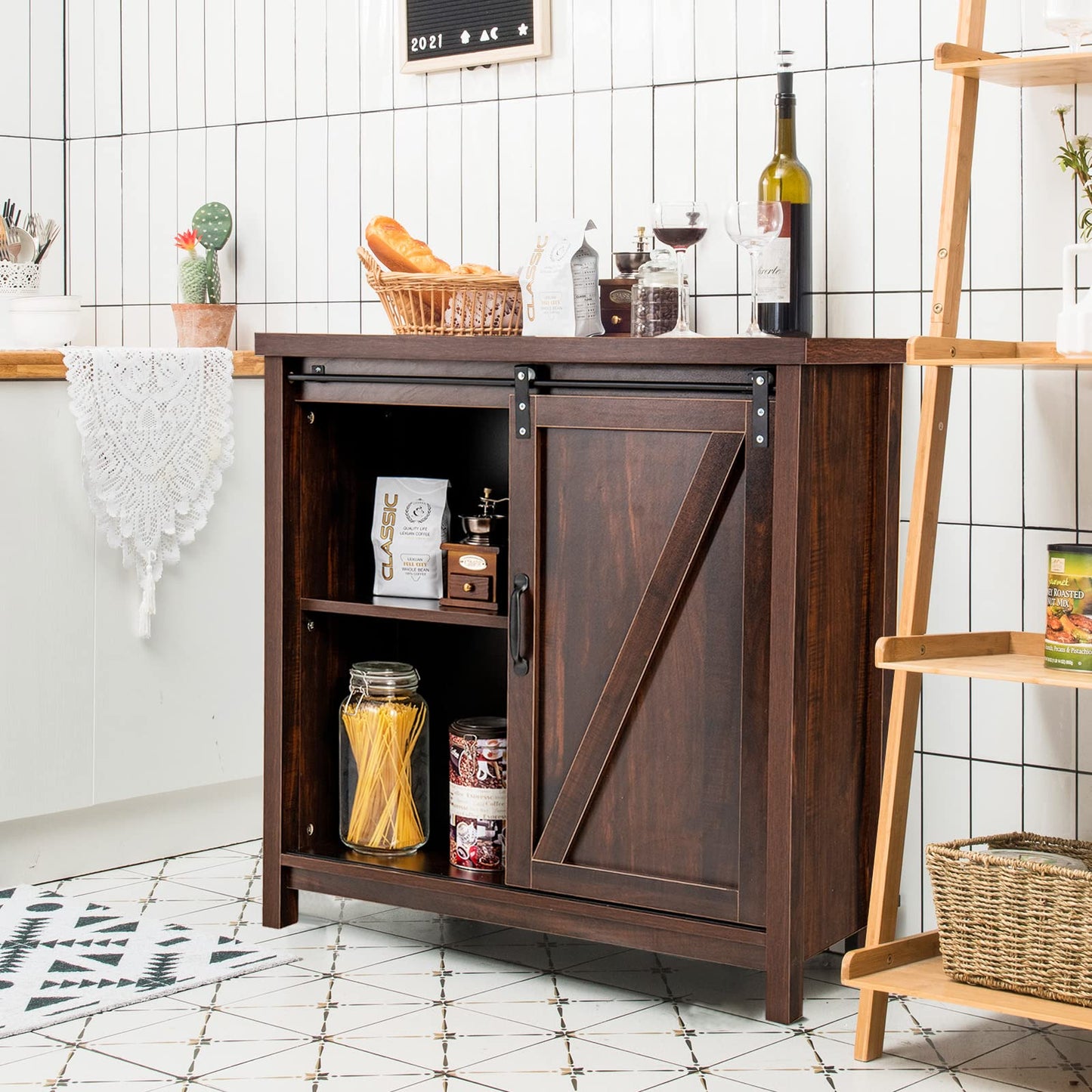 GiantexUK Kitchen Sideboard, Wooden Storage Cabinet with Sliding Door