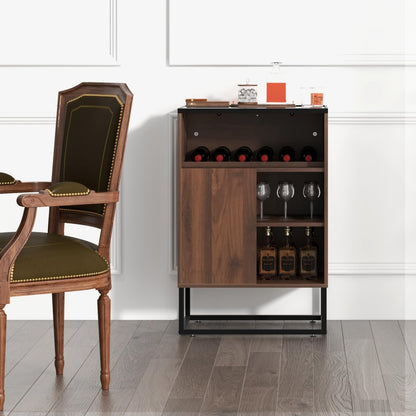 GiantexUK Wine Bar Cabinet, Wooden Buffet Sideboard with Adjustable Shelves