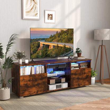 LED TV Stand for 65 Inch TVs, Wooden TV Cabinet Media Entertainment Center with RGB LED Lights