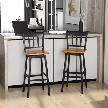 GiantexUK Bar Stools Set of 2, Rubber Wood Swivel Barstools with Back & Footrest