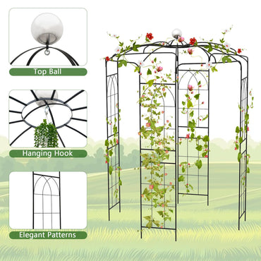 GiantexUK 4-Sided Birdcage Metal Garden Arch, 206x206x286cm Trellis Gazebo Pergola Pavilion Arbour with Hanging Hook & Ground Stakes