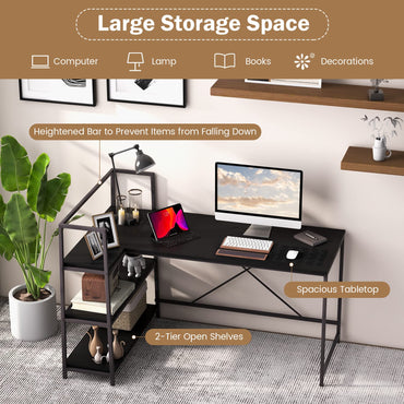 L-Shaped Computer Desk, Large Reversible Corner Desk with Open Storage Shelves