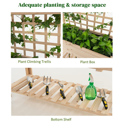 GiantexUK Raised Garden Bed with Trellis, Wood Elevated Planter Box with Liner for Vegetables Herbs Vines Flowers(119x58x159cm, without Wheels)