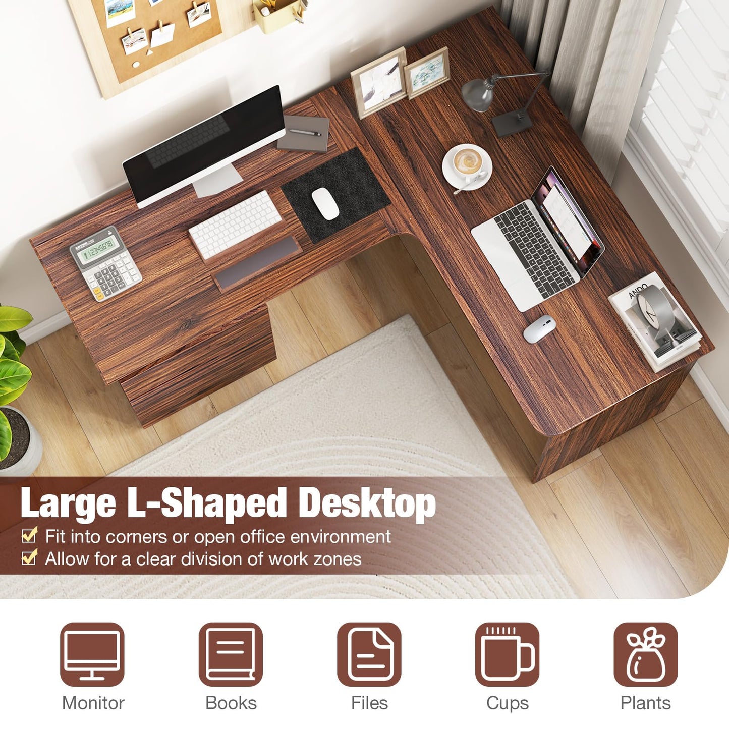 L-Shaped Computer Desk, 150cm Modern Large Corner Desk Writing Study Table with Drawe