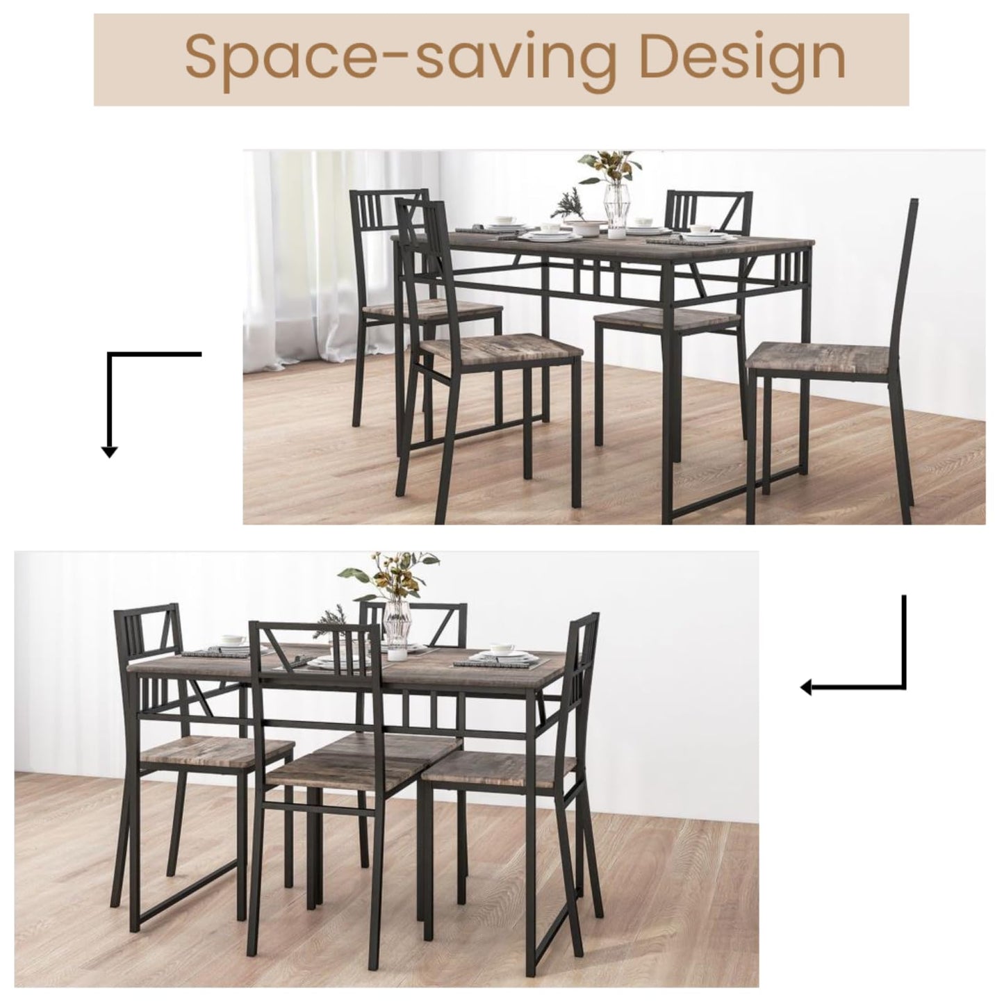 GiantexUK 5 Pieces Dining Table and Chairs Set, Metal Frame Kitchen Table Set with High Backrest