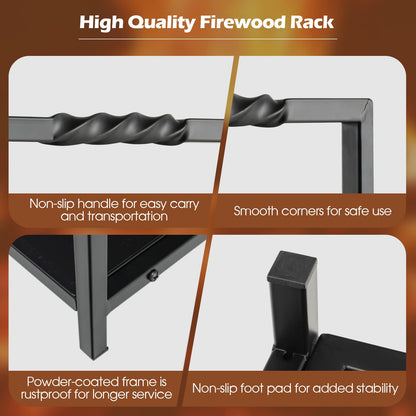 GiantexUK Firewood Rack, Metal Firewood Log Holder with Handles (40x34x36 cm, 60kg Capacity)