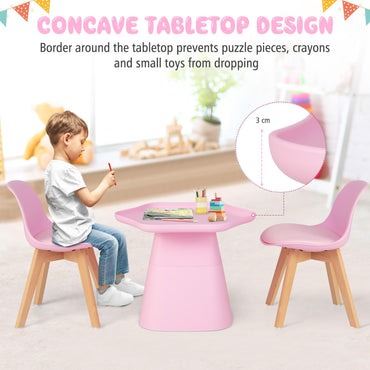 Kids Table and Chairs Set, Children Activity Table with Padded Seat Chairs, Beech Legs