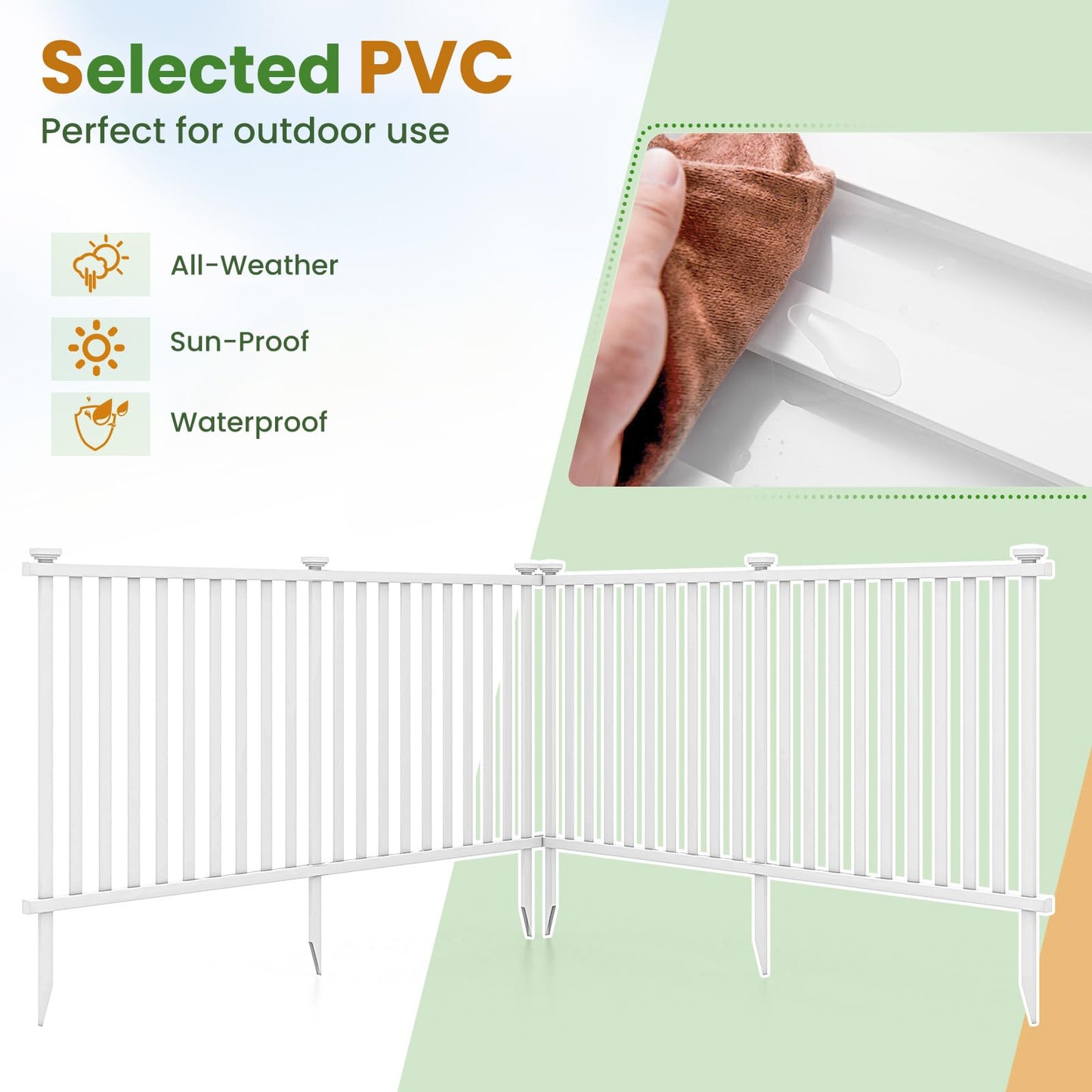 2 Panels Decorative Garden Fence, 203 x 95cm PVC Landscape Fencing Panels with Sharp Ground Stakes & Protective Caps