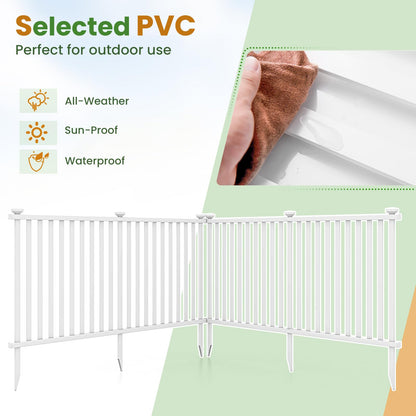 2 Panels Decorative Garden Fence, 203 x 95cm PVC Landscape Fencing Panels with Sharp Ground Stakes & Protective Caps