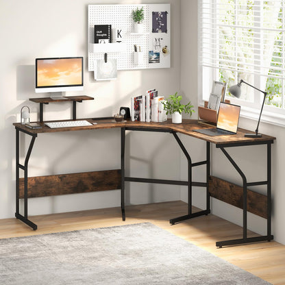 L-Shaped Computer Desk, 225cm Convertible Double Study Writing Workstation with Movable Monitor Stand