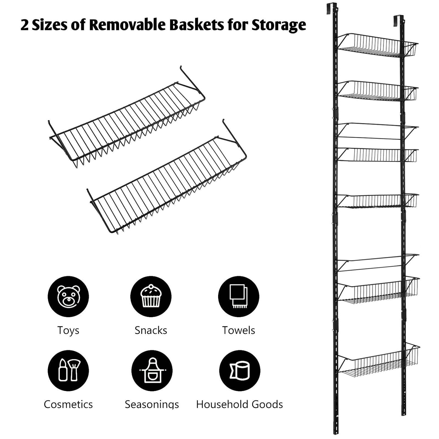 GiantexUK Over Door Storage Basket, 6 Tier Wall Mounted Adjustable Storage Shelves (43 x 18 x 197cm)