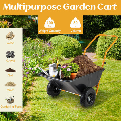 GiantexUK 2-Wheeled Wheelbarrow 80L, Garden Cart with Foldable Handle & Twin Pneumatic Tyres