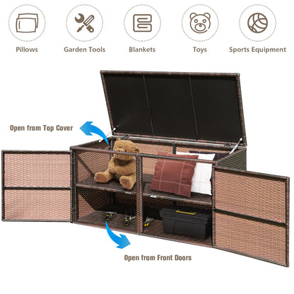 GiantexUK 330L Garden Storage Box, Weatherproof Rattan Deck Box with 2 Shelves