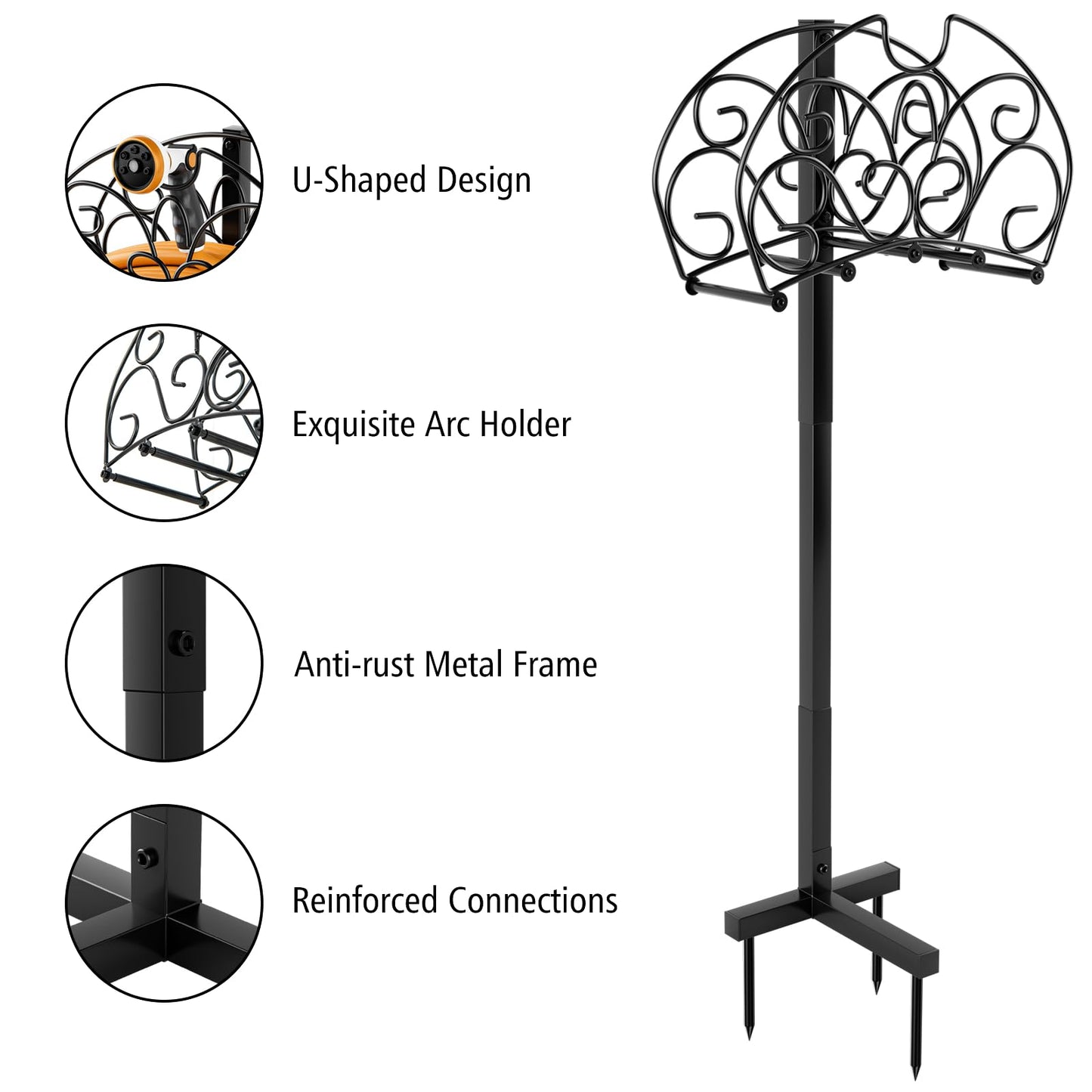 GiantexUK Garden Hose Holder Freestanding, Heavy Duty Metal Water Hose Stand with Arc Hanger