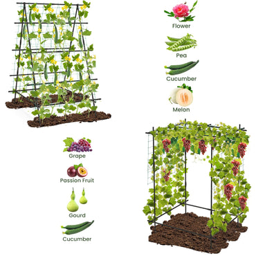 GiantexUK Garden Cucumber Trellis, 41x59Inch A-Frame Plant Support Stand with Adjustable Shape, Netting & Clips