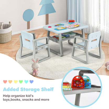 3PCS Kids Table and Chairs Set, Children Play Tables with Storage Rack