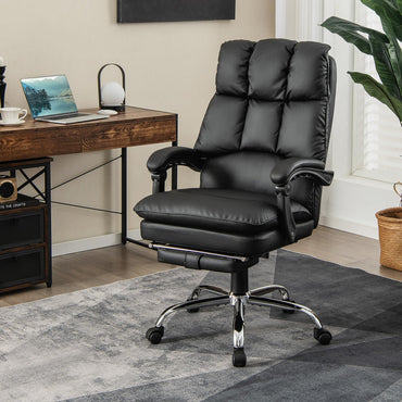 PU Leather Office Chair, Height Adjustable Reclining Computer Desk Chair with Retractable Footrest