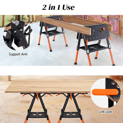 GiantexUK Folding Workbench, 8 Heights Adjustable Flip-Top Work Table with Quick Clamps