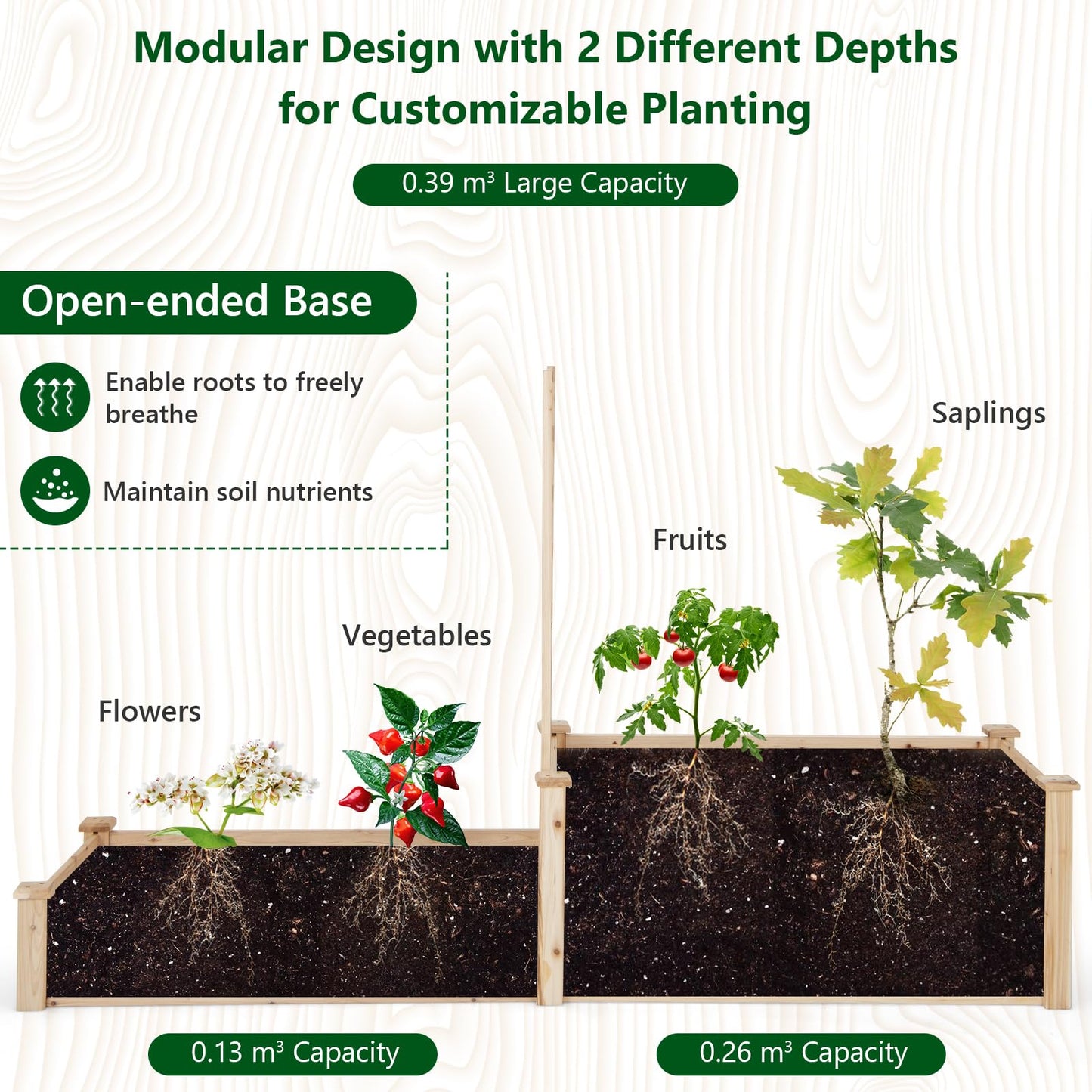 GiantexUK Garden Planter with Trellis, 2-Tier Wooden Raised Garden Bed with Adjustable Trellis