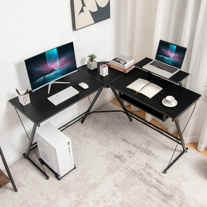 L-Shaped Computer Desk, 130CM Large 2-Person Corner Writing Workstation with Movable Host Stand