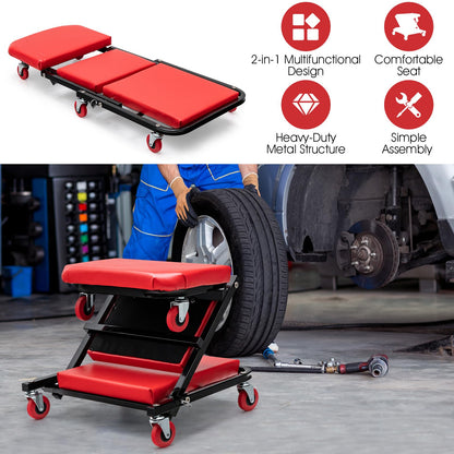 GiantexUK Folding Mechanics Car Creeper, 2-in-1 Workshop Crawler with Soft Cushion and Wheels