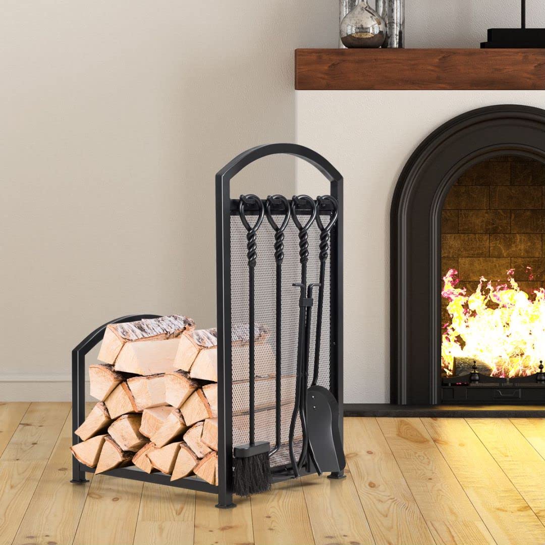 GiantexUK Metal Firewood Rack, Heavy Duty Fireplace Log Holder