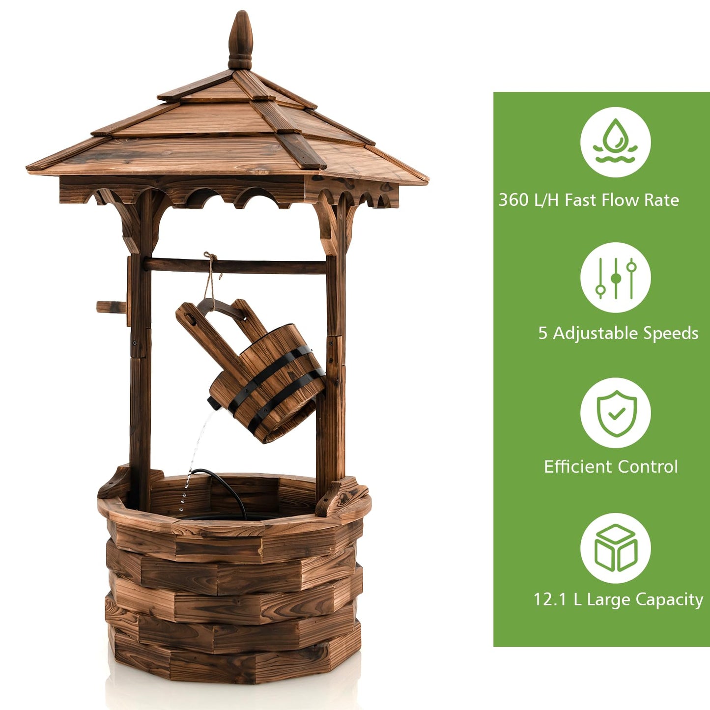 GiantexUK Wooden Garden Wishing Well, Decorative Water Fountain with Electric Pump