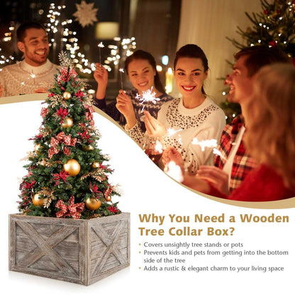 Christmas Tree Collar Box, Wooden Tree Box Stand Cover with Hook & Loop Fastener, Christmas Tree Skirt Replacement for Indoor 60 x 57 x 37 cm