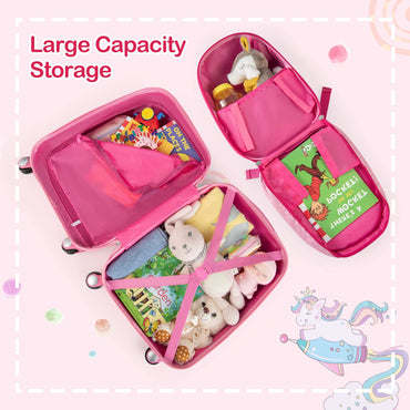 2 Pcs Kids Luggage Set, 12'' Backpack and 18'' Suitcase Children Boys Girls Travel School Trolley Case on Wheels (Unicorn, Pink)