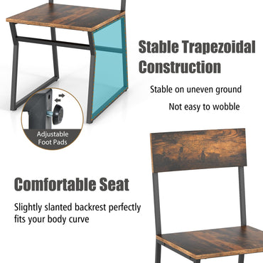 GiantexUK 5 PCS Dining Table Set, Industrial Table and Chairs Set with Storage Shelf and Reclining Seat Back