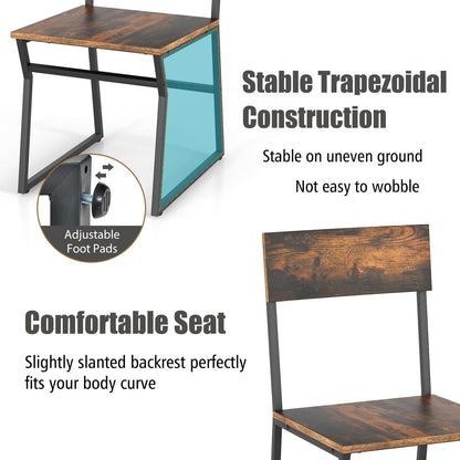 GiantexUK 5 PCS Dining Table Set, Industrial Table and Chairs Set with Storage Shelf and Reclining Seat Back