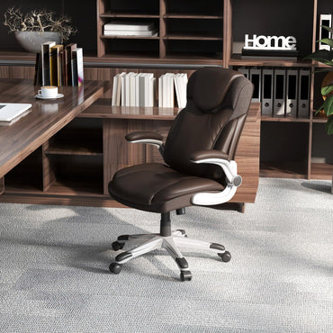 350LBS Executive Office Chair, Height Adjustable PU Leather Computer Desk Chair with Rocking Backrest and Arms, 72 x 72 x 118 cm