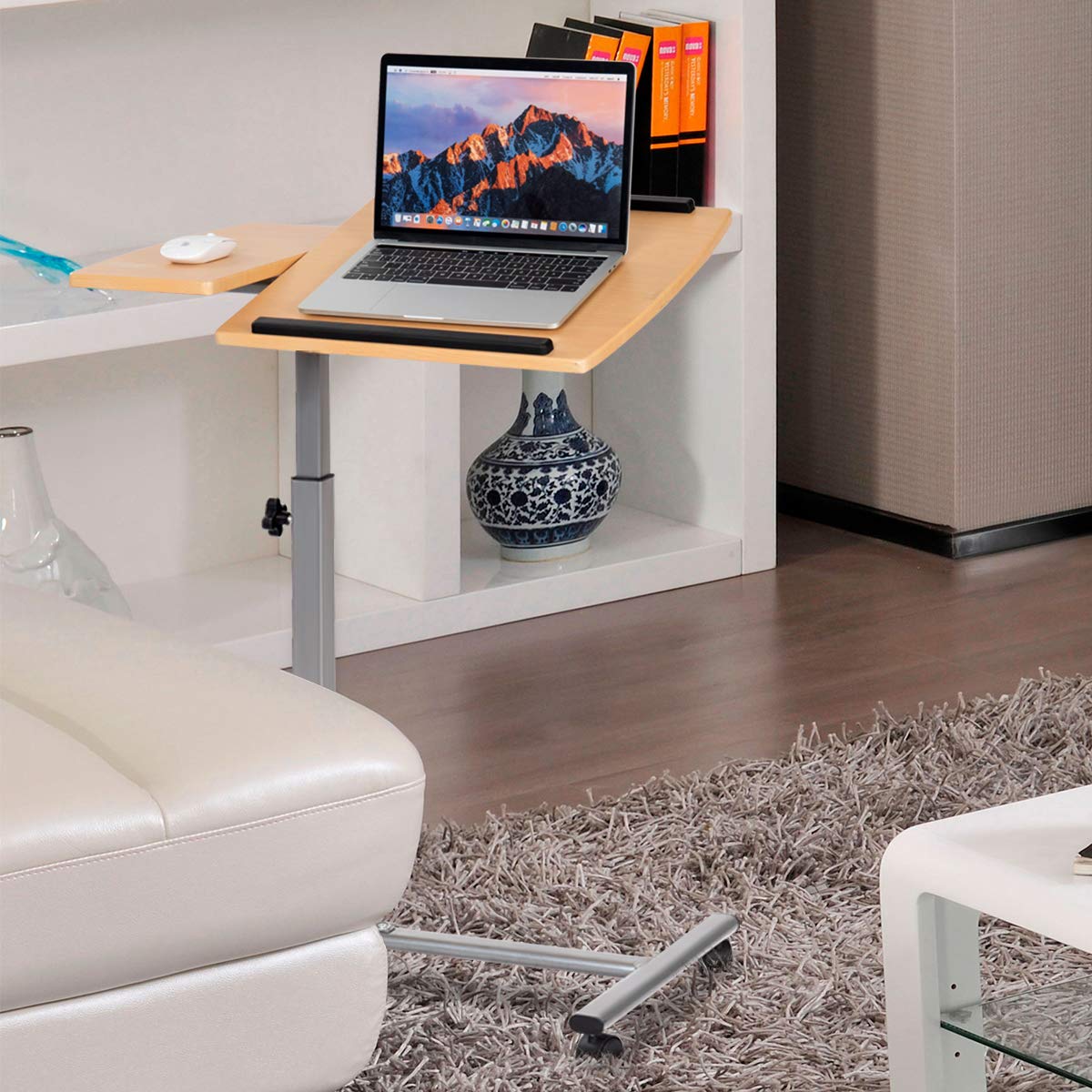 Mobile Laptop Table, Height Adjustable Computer Desk with Rolling Casters & Tilting Desktop