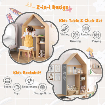 Kids Table and Chair Set, 2-in-1 Wooden Desk Chair Set & Storage Organizer with Blackboard