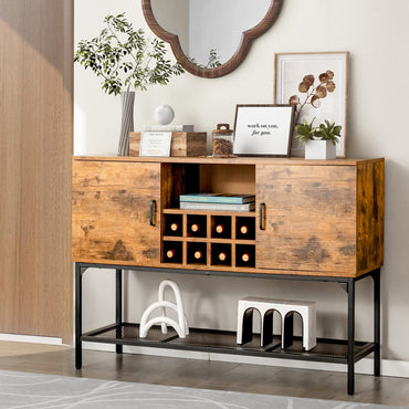 GiantexUK Industrial Kitchen Sideboard, Storage Cupboard with Wine Rack