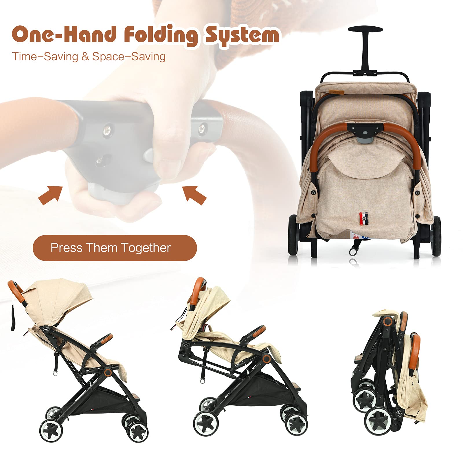 Lightweight Baby Stroller One Hand Foldable Infant Pushchair with 5 Point Harness