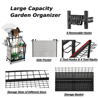 GiantexUK 3-Tier Garden Tool Organizer, Rolling Yard Tool Holder Stand on Wheels