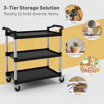 GiantexUK 3 Tier Service Cart, Large Kitchen Storage Trolley with Lockable Wheels and Ergonomic Handles, Rolling Utility Carts for Dining Room