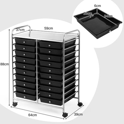 GiantexUK 20 Drawers Storage Trolley, Multipurpose Mobile Rolling Cart with Lockable Wheels