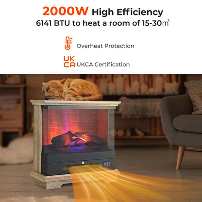 GiantexUK 27”/68cm Electric Fireplace, 3-Sided Fire Heater with 3-Level Flame Effect, Adjustable Temperature, Timer & Overheat Protection