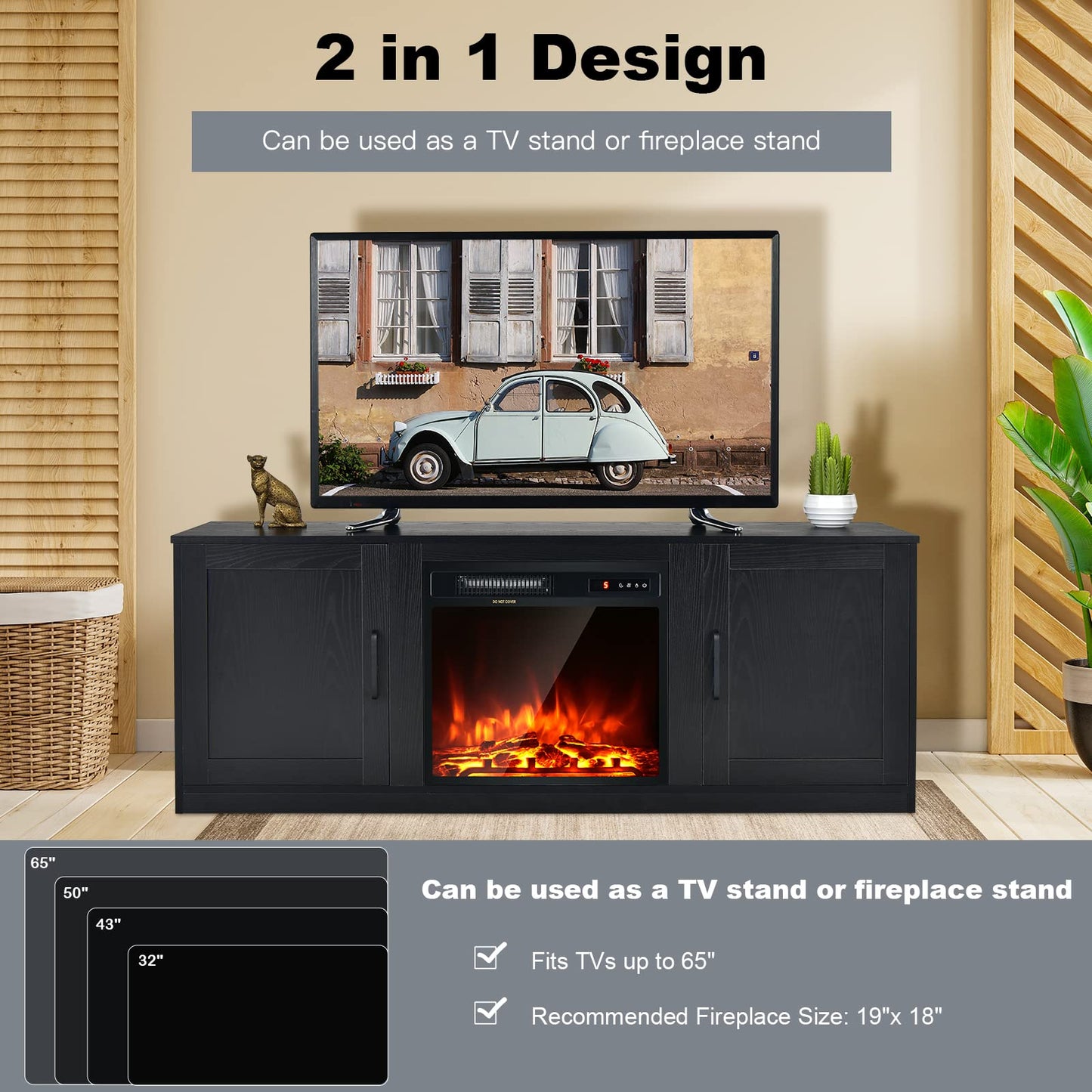 TV Stand for TVs up to 65 Inches, Wooden TV Cabinet Media Entertainment Center with 2 Doors